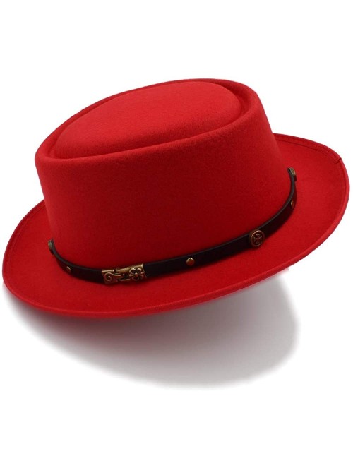 Bucket Hats Pork Pie Felt Hat Autumn and Winter Fedoras for Women Short Brim Elegant Casual Jazz Caps - Red - CK18IGELYK6 $19.98