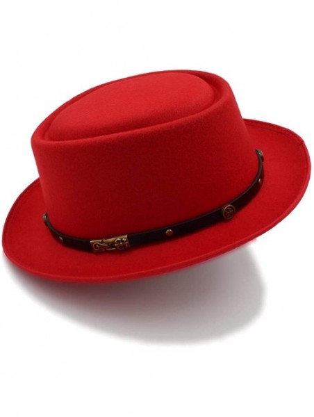 Bucket Hats Pork Pie Felt Hat Autumn and Winter Fedoras for Women Short Brim Elegant Casual Jazz Caps - Red - CK18IGELYK6 $19.98