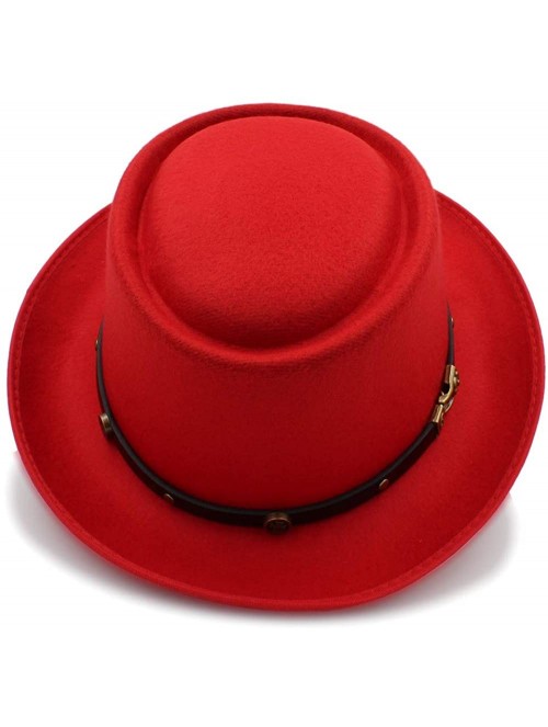 Bucket Hats Pork Pie Felt Hat Autumn and Winter Fedoras for Women Short Brim Elegant Casual Jazz Caps - Red - CK18IGELYK6 $19.98