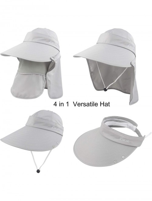 Sun Hats Women Sun Wide Brim UV Protection Fishing Hats Foldable Ponytail Summer Hat with Detachable Flap - Gray - C6194T8C9Q...