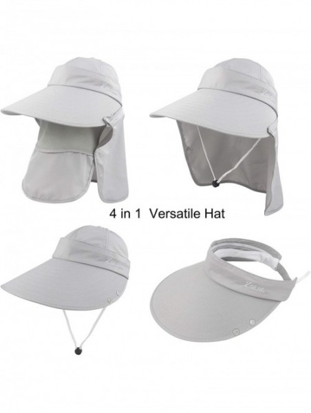 Sun Hats Women Sun Wide Brim UV Protection Fishing Hats Foldable Ponytail Summer Hat with Detachable Flap - Gray - C6194T8C9Q...