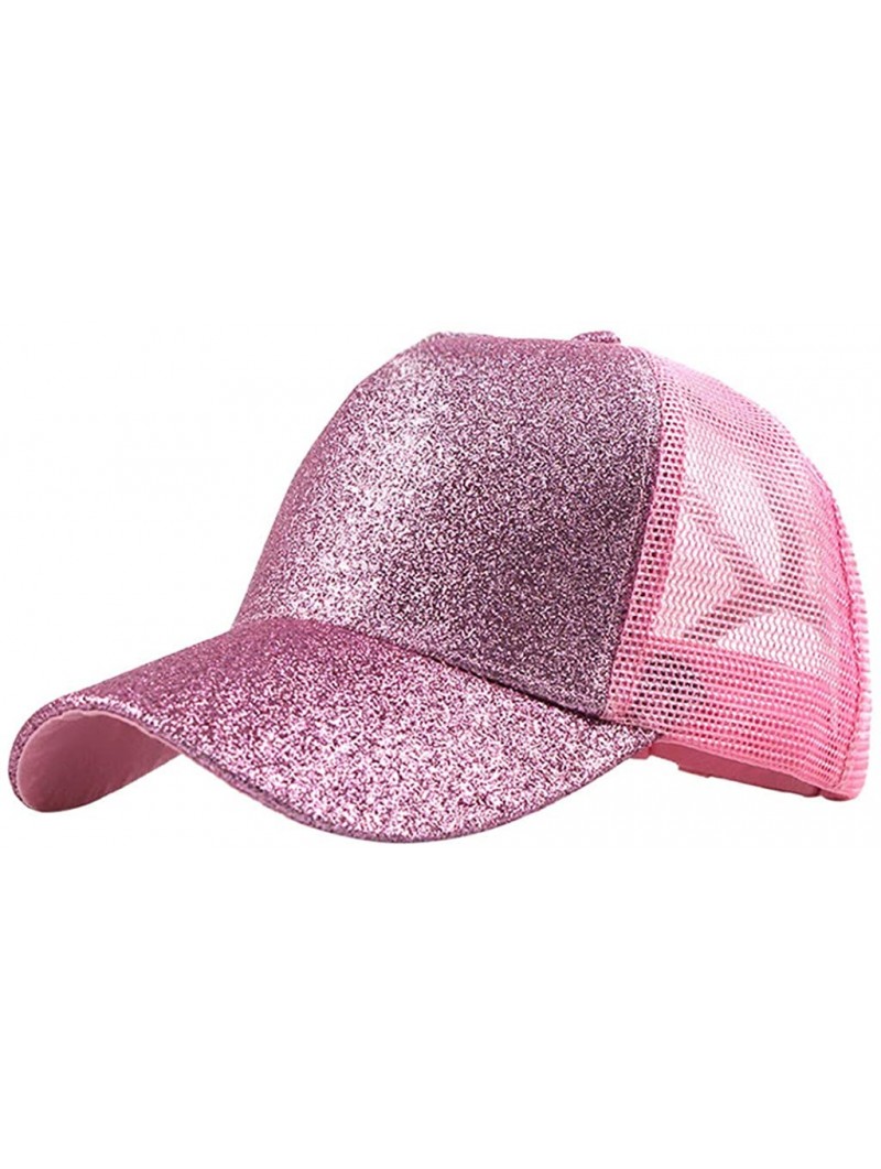 Baseball Caps Baseball Cap for Women- Sequins Outdoor Trucker Hat Ponytail Holder Visor Snapback - Red B - CM18SYAHXRW $11.39