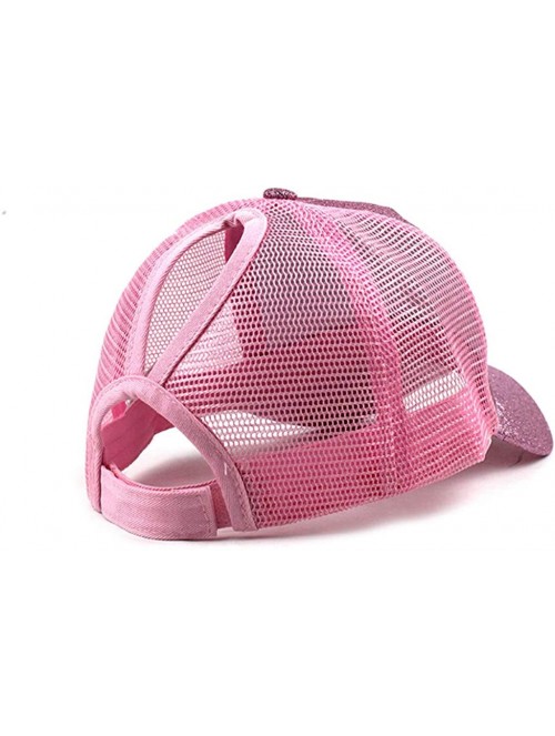 Baseball Caps Baseball Cap for Women- Sequins Outdoor Trucker Hat Ponytail Holder Visor Snapback - Red B - CM18SYAHXRW $11.39