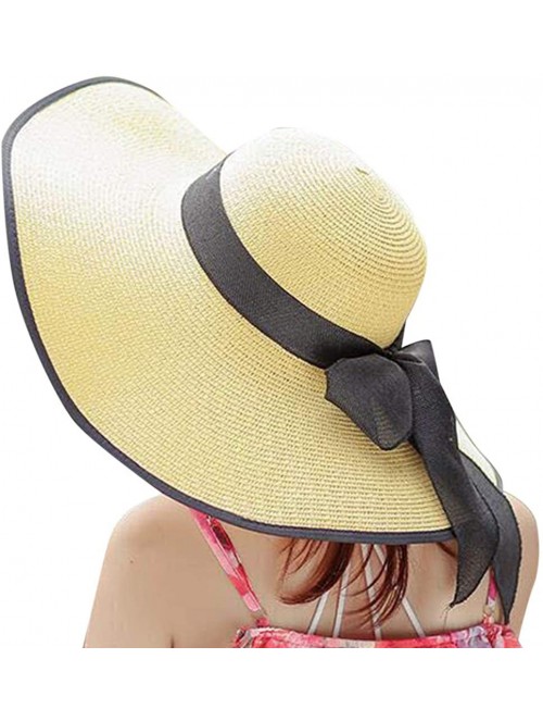 Sun Hats Sunhat for Women -Elegant Big Brim Straw Hat Sunshade Floppy Wide Brim Hats Latest Bowknot Folding Beach Cap - CC18O...