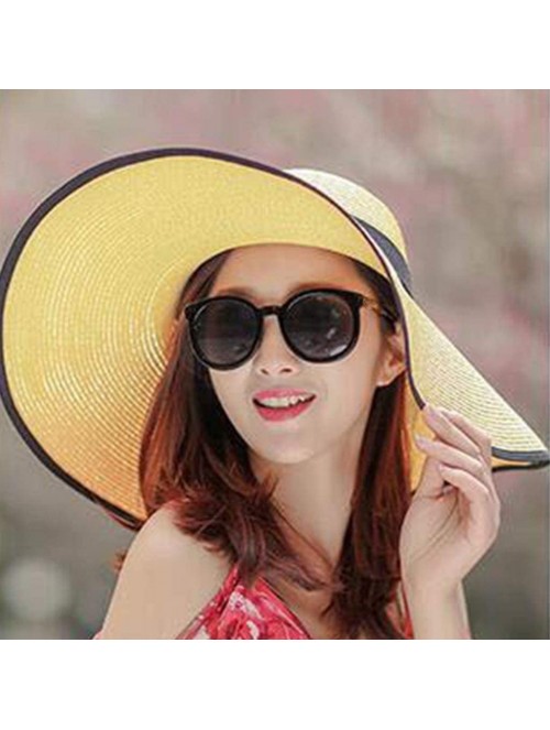 Sun Hats Sunhat for Women -Elegant Big Brim Straw Hat Sunshade Floppy Wide Brim Hats Latest Bowknot Folding Beach Cap - CC18O...