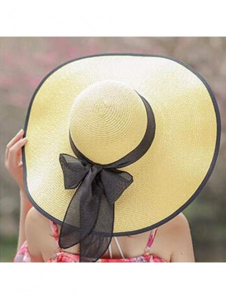 Sun Hats Sunhat for Women -Elegant Big Brim Straw Hat Sunshade Floppy Wide Brim Hats Latest Bowknot Folding Beach Cap - CC18O...