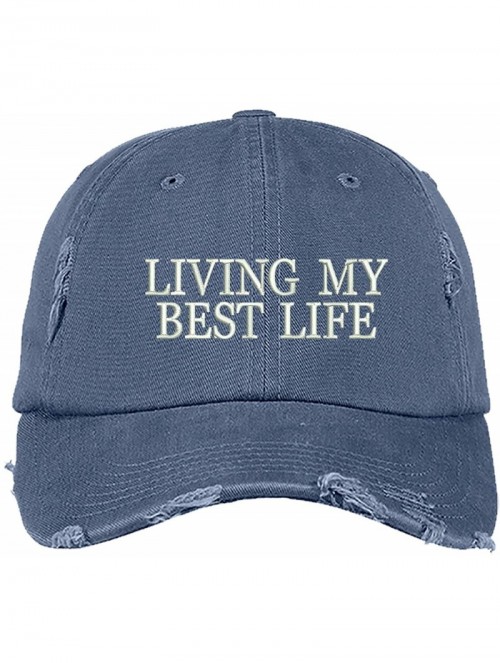 Baseball Caps Living My Best Life Distressed Baseball Cap - Unisex Dad Hat - Blue - C518MD695U3 $22.20