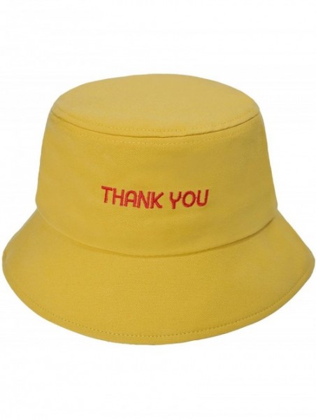 Bucket Hats Unisex Fashion Unique Word Embroidered Bucket Hat Summer Fisherman Cap for Men Women Teens - Thank You Yellow - C...