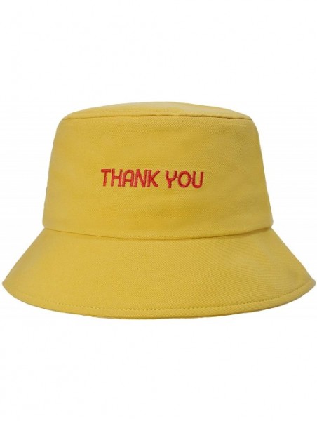 Bucket Hats Unisex Fashion Unique Word Embroidered Bucket Hat Summer Fisherman Cap for Men Women Teens - Thank You Yellow - C...