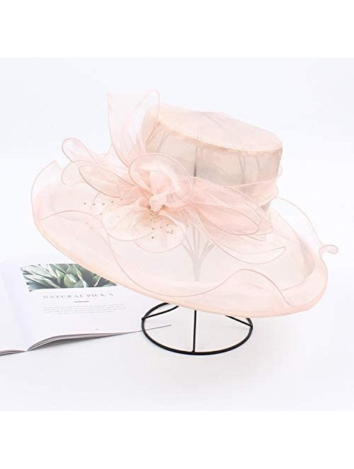 Sun Hats Holiday Beach Hat Ladies Bridal Tea Party Wedding Visor Seaside Sun Hat Summer Organza Church Fascinator Hat - CT18T...