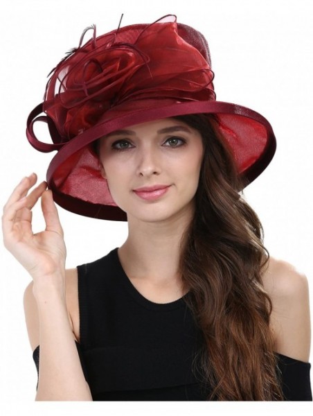 Sun Hats Women Kentucky Derby Horse Race Fascinator Church Fancy Party Top Hat S043 - Burgundy - CR17YU52C89 $40.62