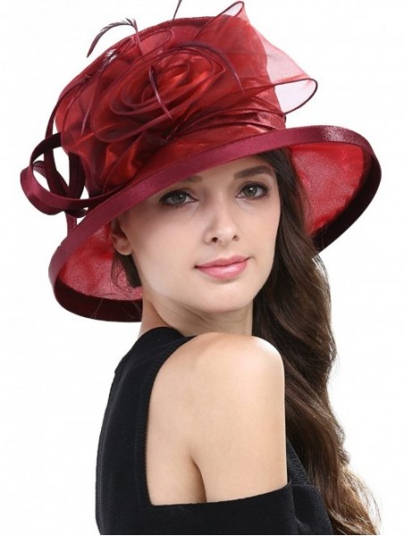 Sun Hats Women Kentucky Derby Horse Race Fascinator Church Fancy Party Top Hat S043 - Burgundy - CR17YU52C89 $40.62