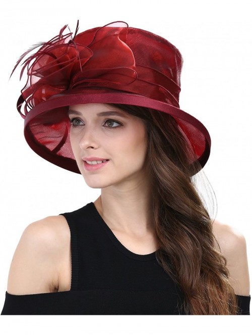 Sun Hats Women Kentucky Derby Horse Race Fascinator Church Fancy Party Top Hat S043 - Burgundy - CR17YU52C89 $40.62