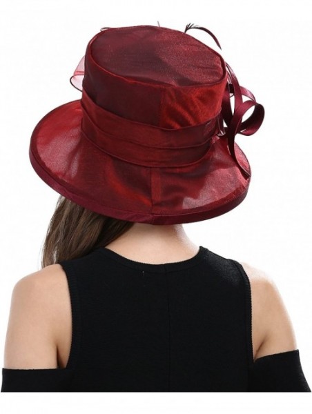 Sun Hats Women Kentucky Derby Horse Race Fascinator Church Fancy Party Top Hat S043 - Burgundy - CR17YU52C89 $40.62