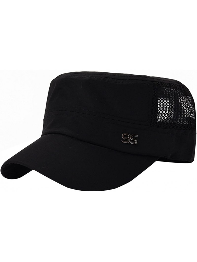 Sun Hats Men Flat Top Cadet Army Hat Twill Military Style Army Cap - Black - C918E5I6U50 $16.27