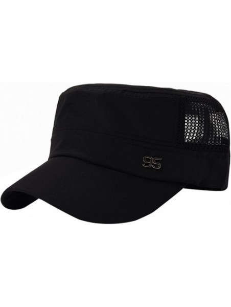 Sun Hats Men Flat Top Cadet Army Hat Twill Military Style Army Cap - Black - C918E5I6U50 $16.27