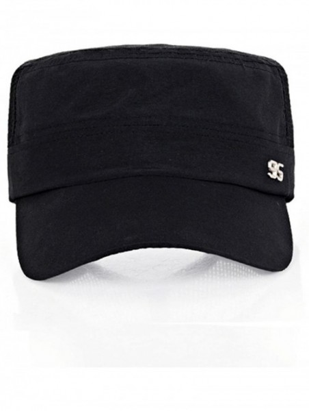 Sun Hats Men Flat Top Cadet Army Hat Twill Military Style Army Cap - Black - C918E5I6U50 $16.27