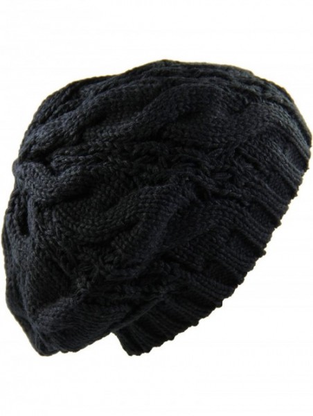 Berets Warm Chuncky Knit Over Size Cable Beanie Beret- Black - CL11VC7YK8F $13.67