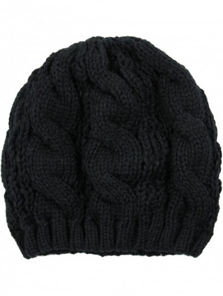 Berets Warm Chuncky Knit Over Size Cable Beanie Beret- Black - CL11VC7YK8F $13.67