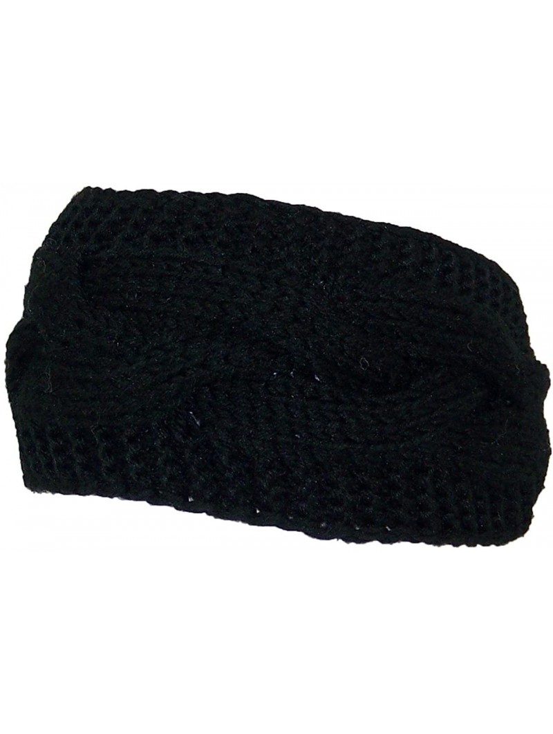 Cold Weather Headbands Solid Color Cable & Garter Stitch Knit Headband (One Size) - Black - CB125W158PZ $14.61