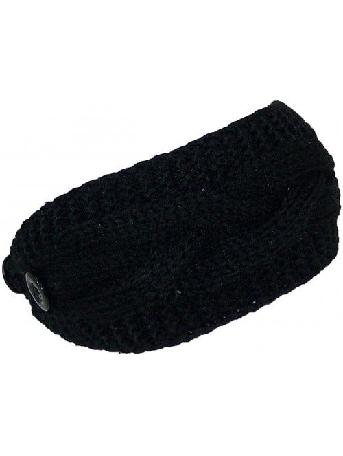 Cold Weather Headbands Solid Color Cable & Garter Stitch Knit Headband (One Size) - Black - CB125W158PZ $14.61