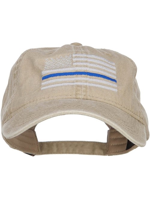 Baseball Caps Thin Blue Line Silver USA Flag Embroidered Washed Cap - Khaki - CD183CXUYDI $28.30