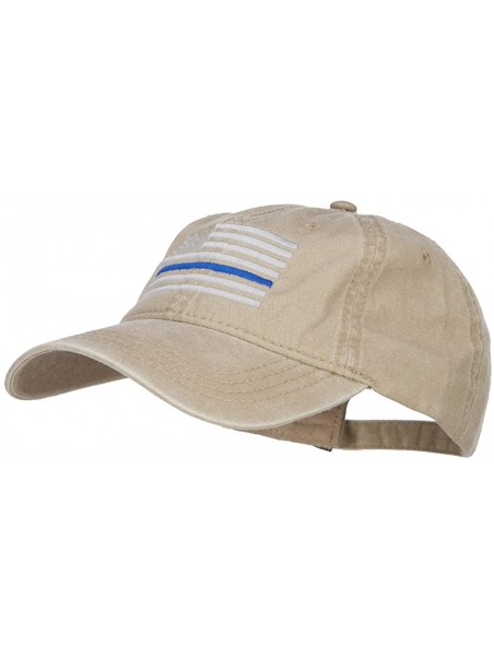 Baseball Caps Thin Blue Line Silver USA Flag Embroidered Washed Cap - Khaki - CD183CXUYDI $28.30