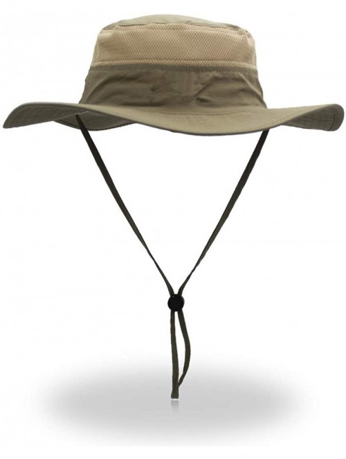 Sun Hats Outdoor Mesh Boonie Hat Outdoor UPF 50+ Wide Brim Sun Hat Windproof Fishing Hats - Dark Khaki - CH18U4D2NO9 $16.94