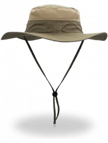 Sun Hats Outdoor Mesh Boonie Hat Outdoor UPF 50+ Wide Brim Sun Hat Windproof Fishing Hats - Dark Khaki - CH18U4D2NO9 $16.94