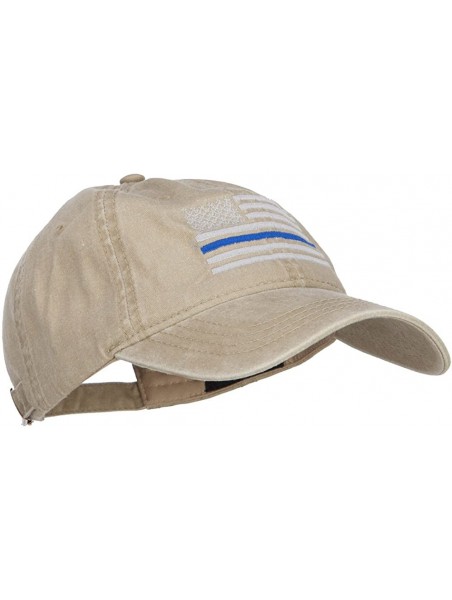 Baseball Caps Thin Blue Line Silver USA Flag Embroidered Washed Cap - Khaki - CD183CXUYDI $28.30