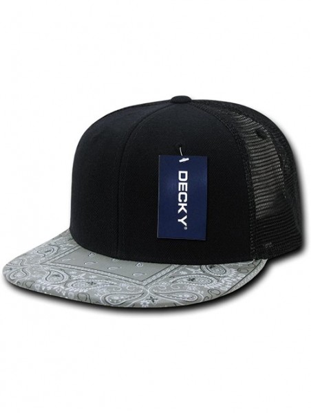 Baseball Caps Paisley Bandana Print Flat Bill Trucker Mesh Snapback Cap - Black Grey - CS17YRXKD5M $21.38