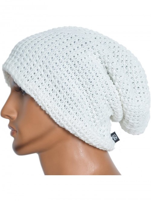 Skullies & Beanies Mens Slouchy Long Beanie Knit Cap for Summer Winter- Oversize - White - C7127BB0R3R $18.28