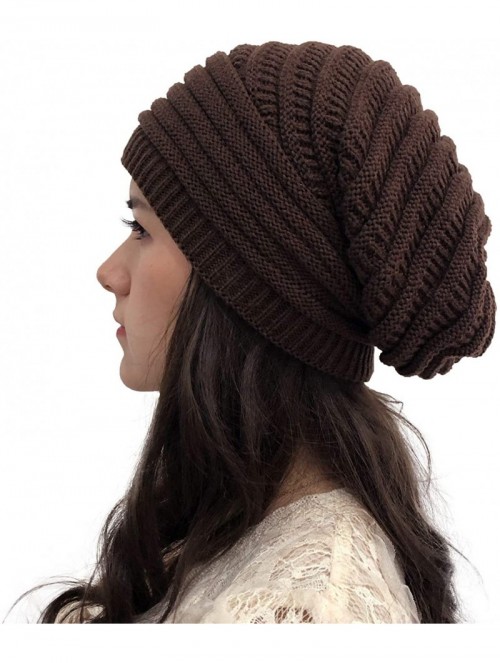 Skullies & Beanies Women Knit Baggy Oversize Slouchy Beanie Hat Soft Winter Beanie Skull Cap - Brown - CH18Z98KK5D $10.32