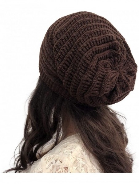 Skullies & Beanies Women Knit Baggy Oversize Slouchy Beanie Hat Soft Winter Beanie Skull Cap - Brown - CH18Z98KK5D $10.32