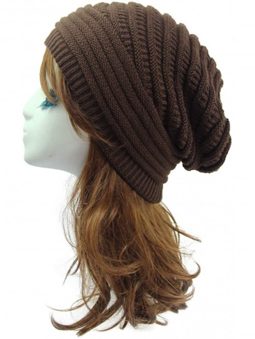 Skullies & Beanies Women Knit Baggy Oversize Slouchy Beanie Hat Soft Winter Beanie Skull Cap - Brown - CH18Z98KK5D $10.32