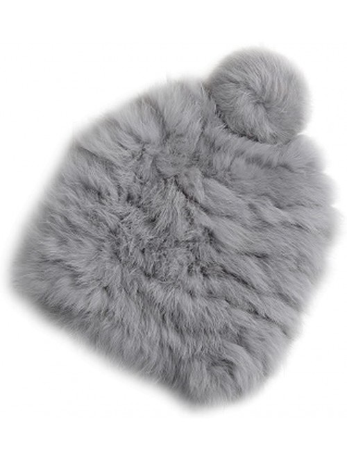Skullies & Beanies Women's Winter Knitted Rabbit Fur Hat Cap - Gray - CA12O744J0N $22.67
