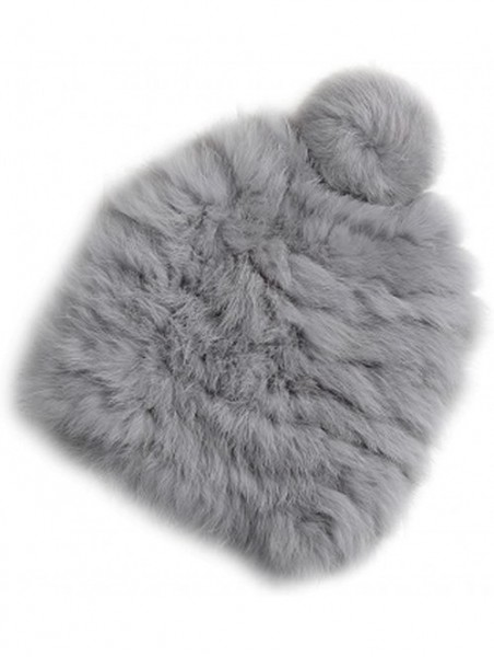 Skullies & Beanies Women's Winter Knitted Rabbit Fur Hat Cap - Gray - CA12O744J0N $22.67