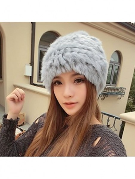 Skullies & Beanies Women's Winter Knitted Rabbit Fur Hat Cap - Gray - CA12O744J0N $22.67