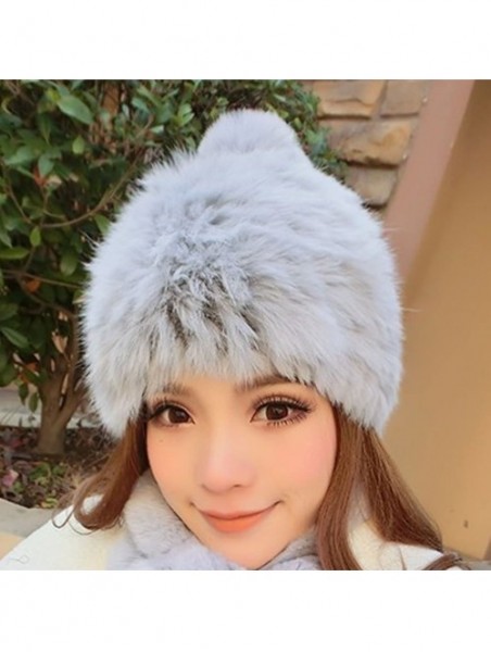 Skullies & Beanies Women's Winter Knitted Rabbit Fur Hat Cap - Gray - CA12O744J0N $22.67