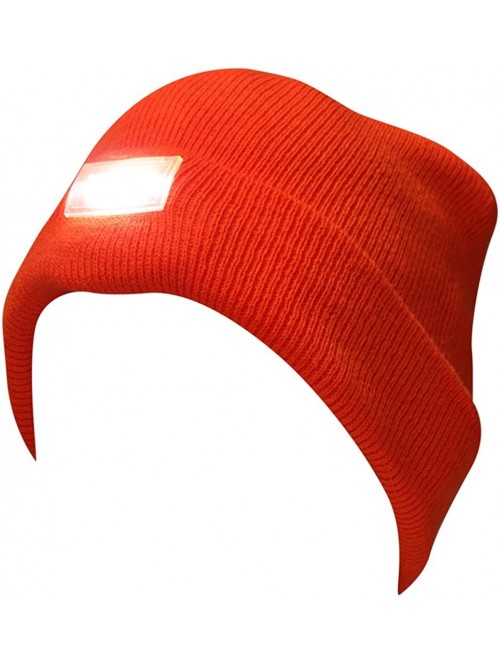 Skullies & Beanies Mens Winter 5 lED Lights Lighted Night Fishing Knitt Beanie Hat Cap Roll-up Brim - Orange - CB1889RKXN8 $9.38
