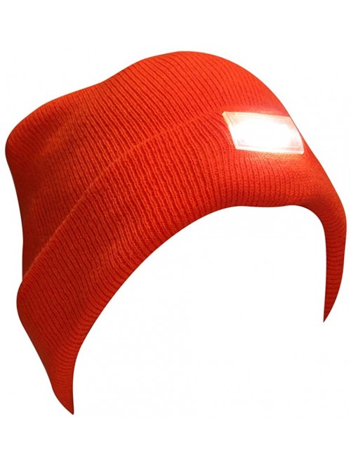 Skullies & Beanies Mens Winter 5 lED Lights Lighted Night Fishing Knitt Beanie Hat Cap Roll-up Brim - Orange - CB1889RKXN8 $9.38