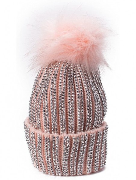 Skullies & Beanies Womens Faux Fur Pom Pom Beanie Ski Hat Cap Slouchy Knit Warm A469 - Pink - CA1882KYQIK $21.75