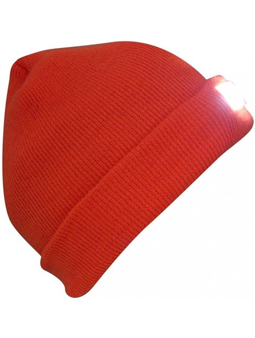 Skullies & Beanies Mens Winter 5 lED Lights Lighted Night Fishing Knitt Beanie Hat Cap Roll-up Brim - Orange - CB1889RKXN8 $9.38