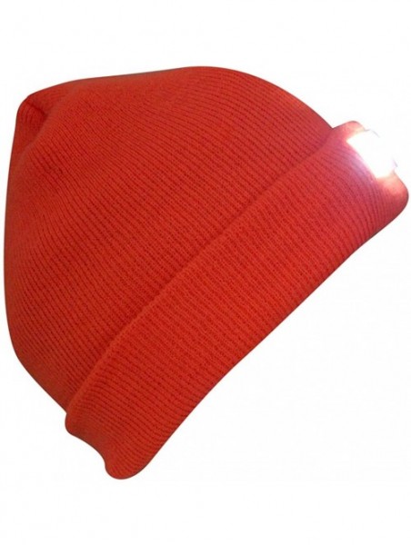 Skullies & Beanies Mens Winter 5 lED Lights Lighted Night Fishing Knitt Beanie Hat Cap Roll-up Brim - Orange - CB1889RKXN8 $9.38