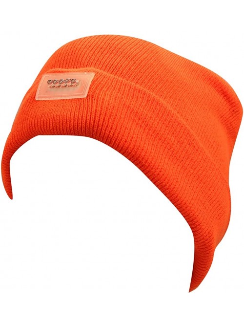 Skullies & Beanies Mens Winter 5 lED Lights Lighted Night Fishing Knitt Beanie Hat Cap Roll-up Brim - Orange - CB1889RKXN8 $9.38