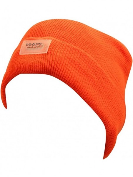 Skullies & Beanies Mens Winter 5 lED Lights Lighted Night Fishing Knitt Beanie Hat Cap Roll-up Brim - Orange - CB1889RKXN8 $9.38