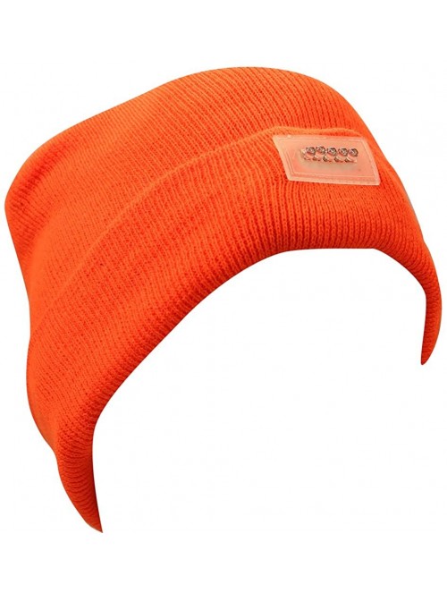 Skullies & Beanies Mens Winter 5 lED Lights Lighted Night Fishing Knitt Beanie Hat Cap Roll-up Brim - Orange - CB1889RKXN8 $9.38