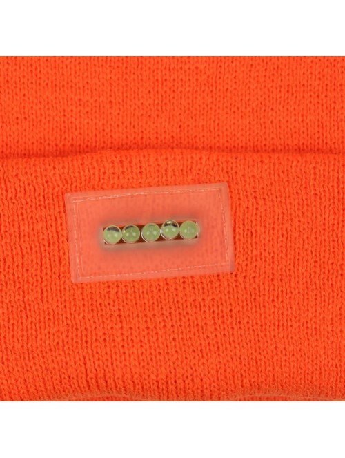 Skullies & Beanies Mens Winter 5 lED Lights Lighted Night Fishing Knitt Beanie Hat Cap Roll-up Brim - Orange - CB1889RKXN8 $9.38