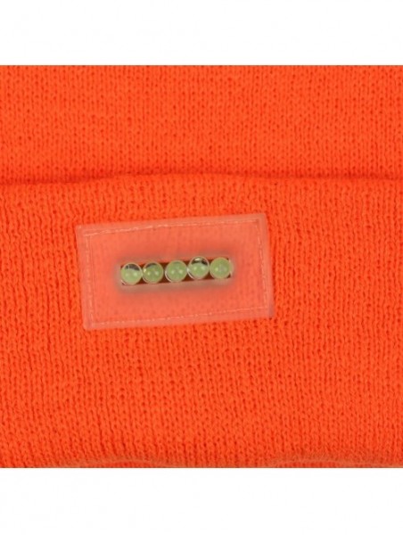 Skullies & Beanies Mens Winter 5 lED Lights Lighted Night Fishing Knitt Beanie Hat Cap Roll-up Brim - Orange - CB1889RKXN8 $9.38