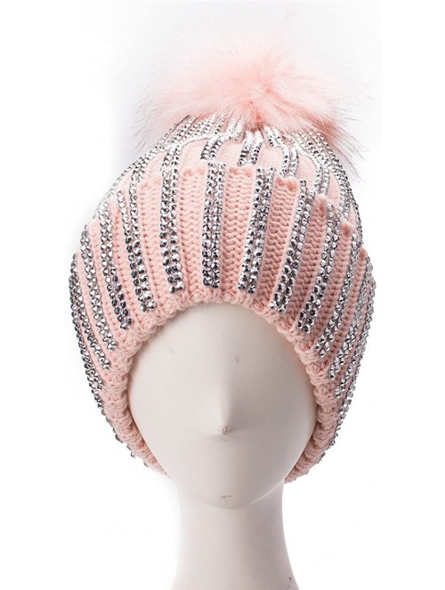 Skullies & Beanies Womens Faux Fur Pom Pom Beanie Ski Hat Cap Slouchy Knit Warm A469 - Pink - CA1882KYQIK $21.75